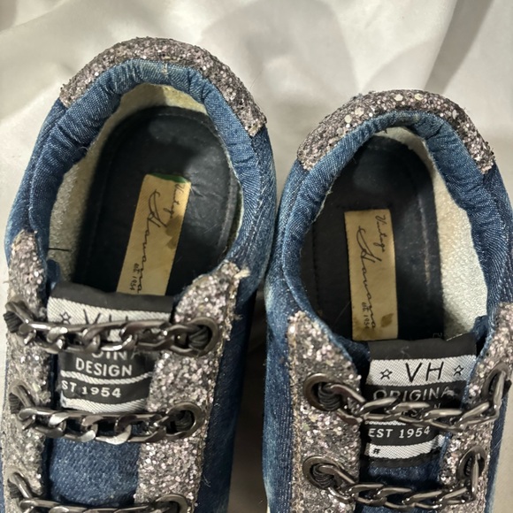 Vintage Havana Blue Denim Shoes Sneakers Size 6 Chain Link Slip On - Picture 5 of 7